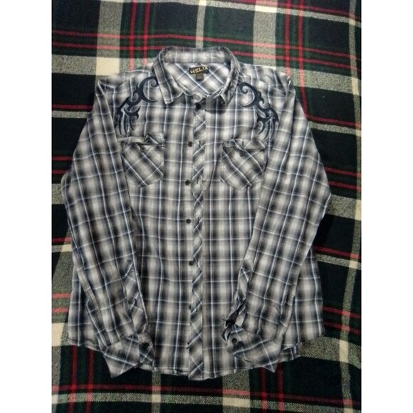 Helix Other - Helix Mens Pearl Button Up Shirt Long Sleeves Gray Western Embroidered Size 2XL